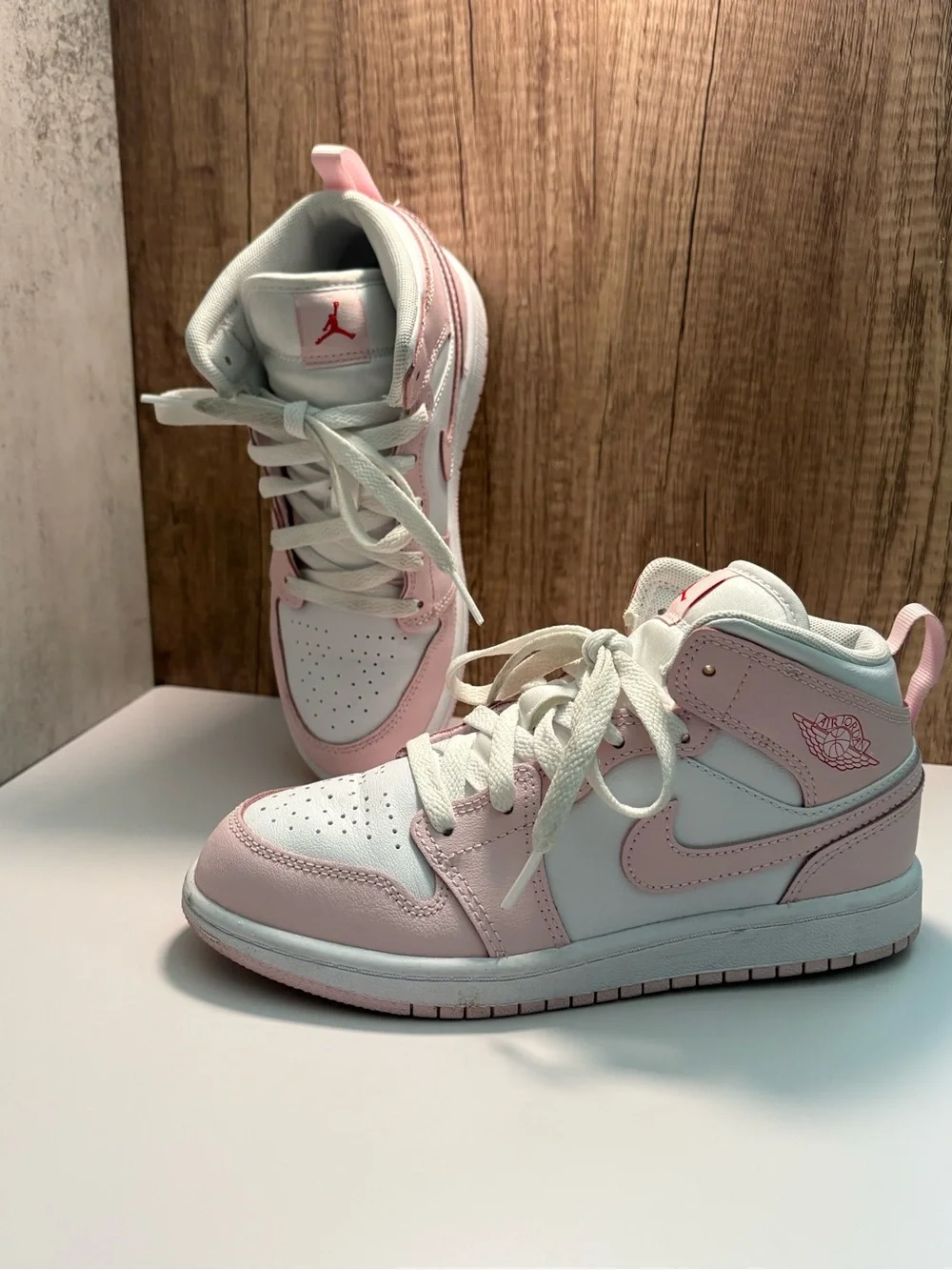 Jordan Kids Pink and White Mid-Top Sneakers